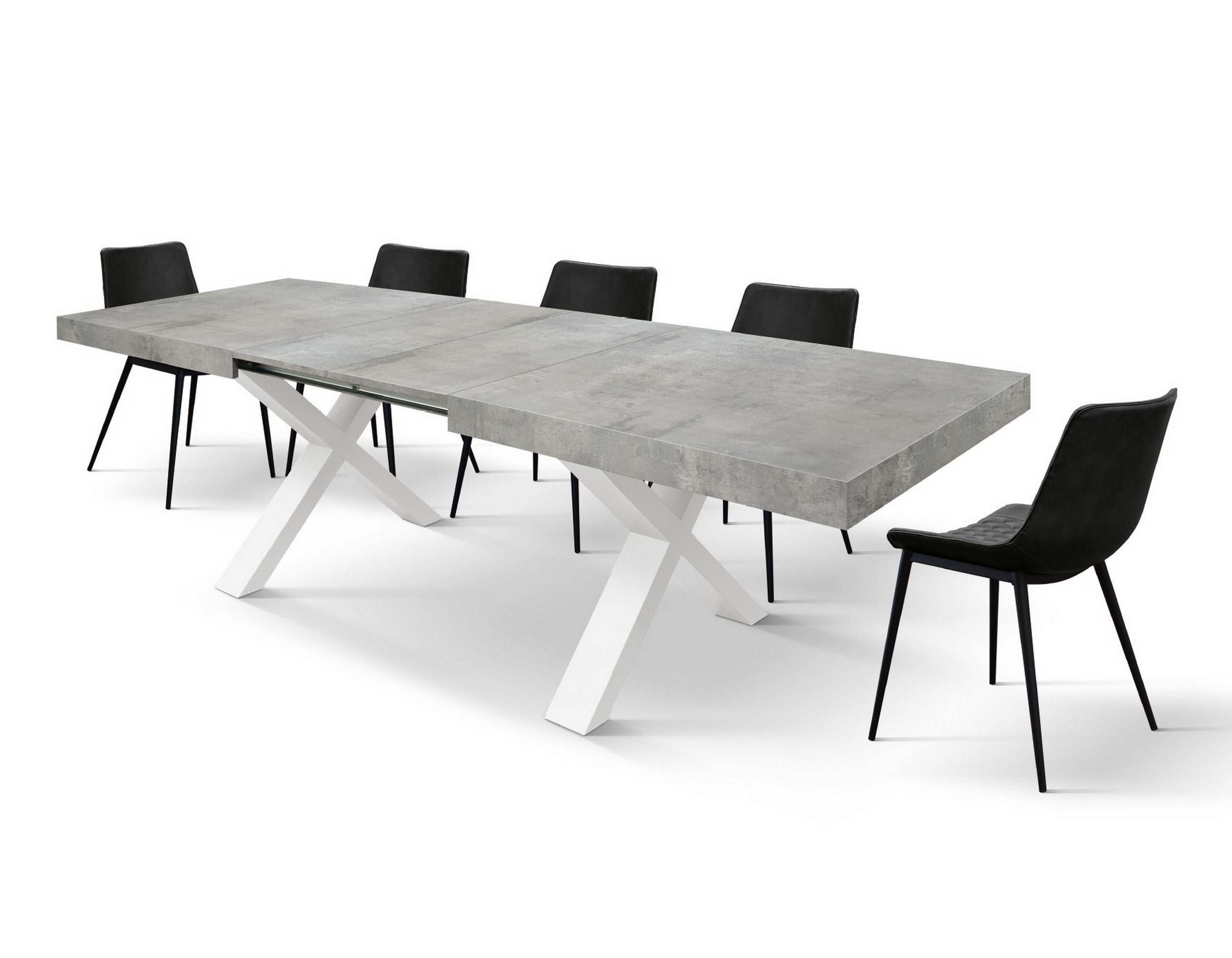 tavolo allungabile amalfi in legno effetto grigio cemento e gambe a x bianche, allungabile 160×90 cm – 240×90 cm, design...