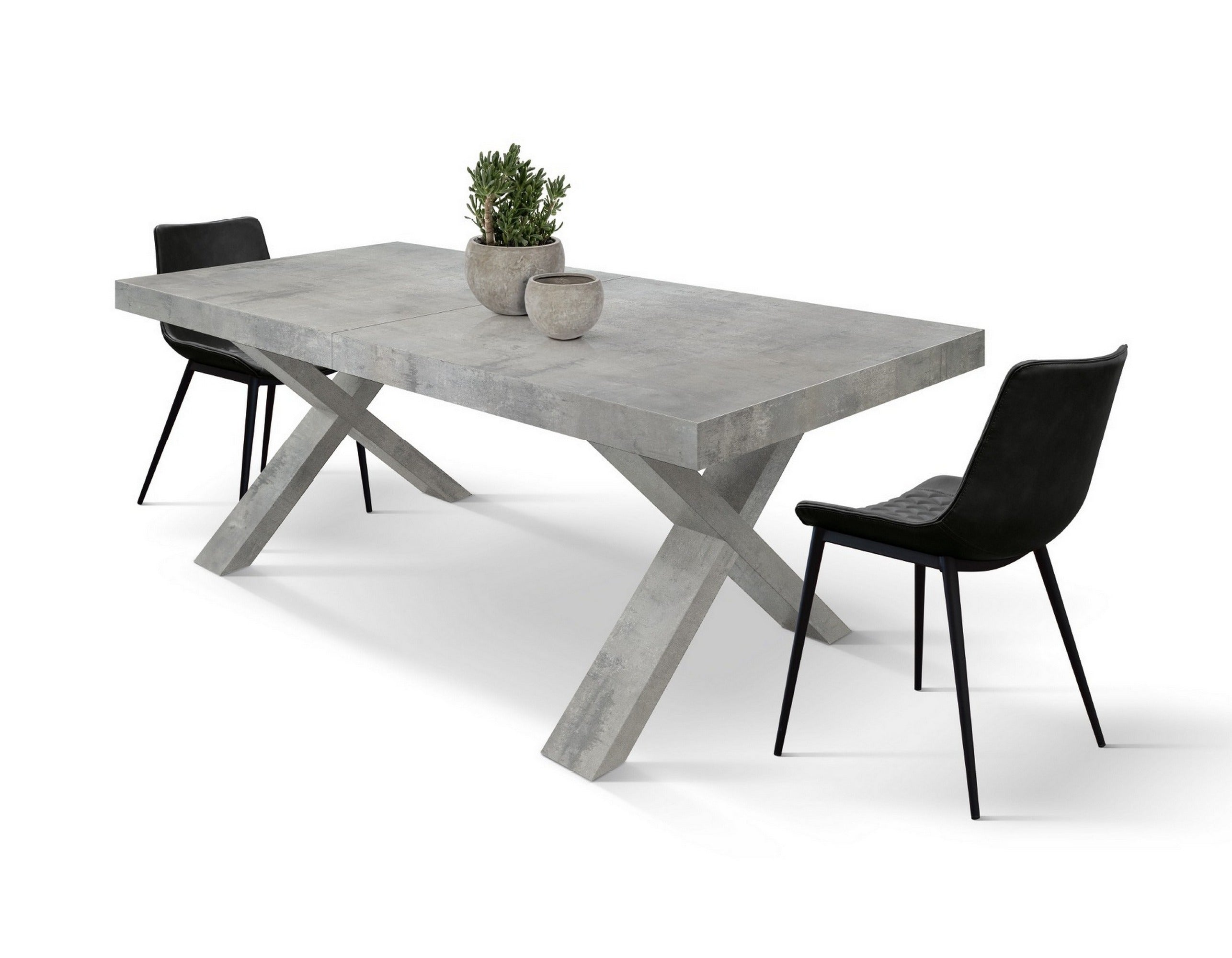 tavolo allungabile amalfi in legno effetto grigio cemento e gambe a x grigio cemento, allungabile 160×90 cm – 240×90 cm,...