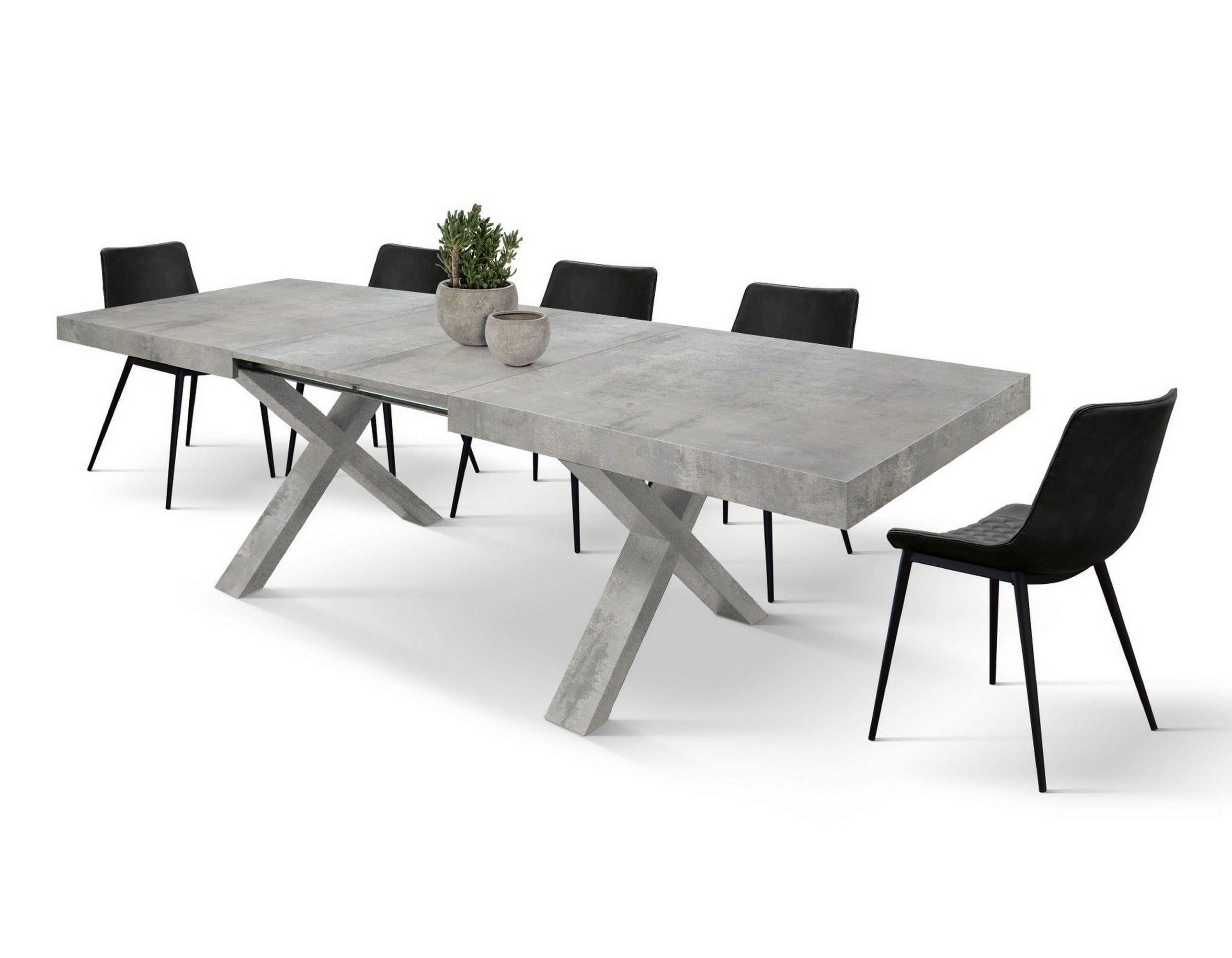 tavolo allungabile amalfi in legno effetto grigio cemento e gambe a x grigio cemento, allungabile 160×90 cm – 240×90 cm,...