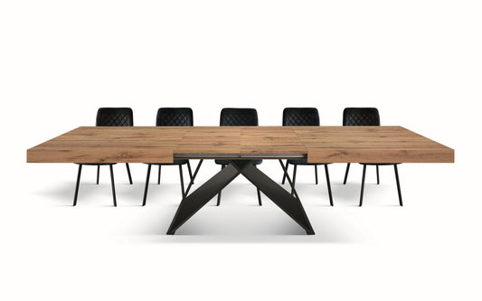 tavolo vulcano in legno, finitura rovere rustico con base in legno mdf antracite, allungabile 180×90 cm – 260×90 cm,...