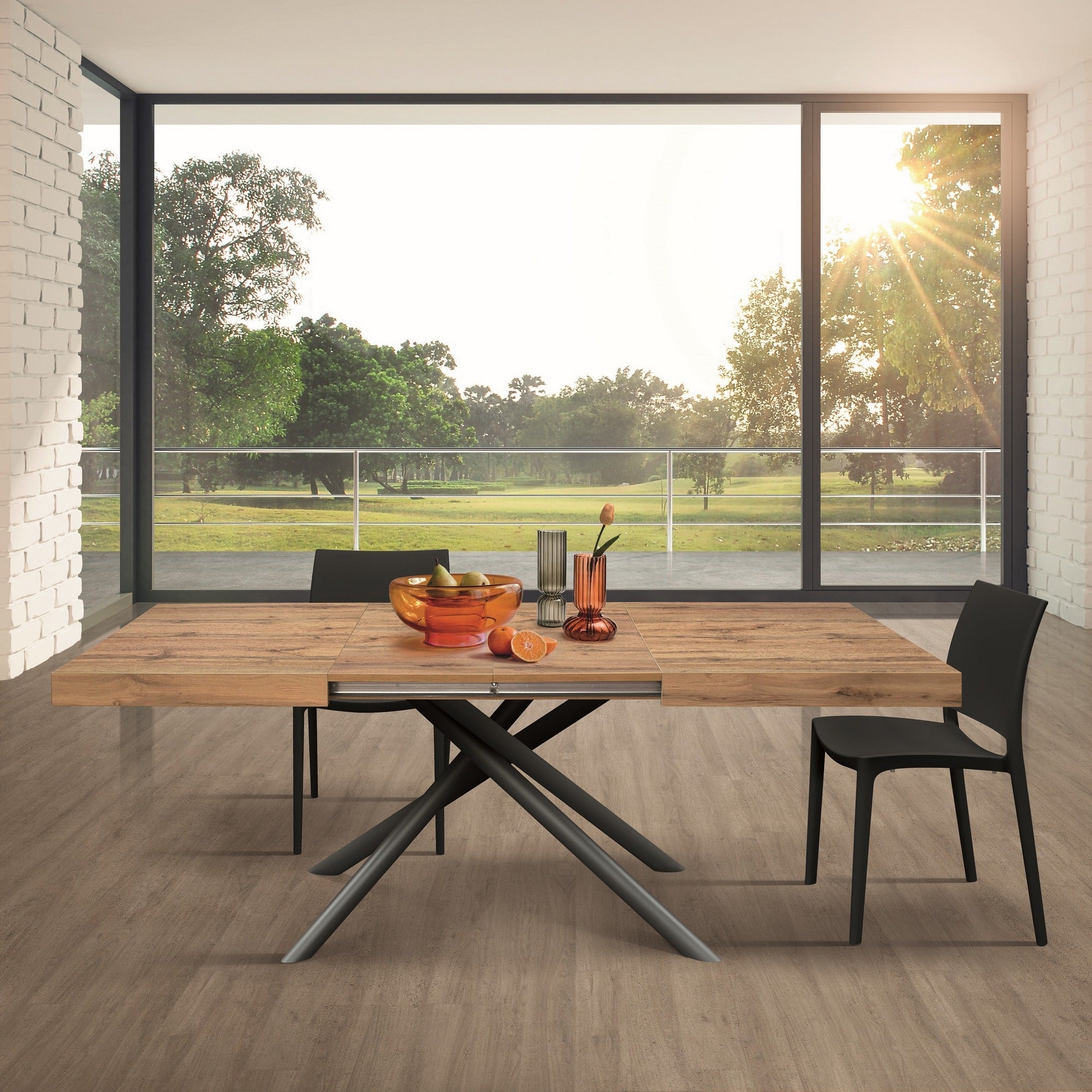 tavolo carrara in legno, finitura rovere rustico e base in metallo verniciato antracite, allungabile 140×90 cm – 220×90 cm,...