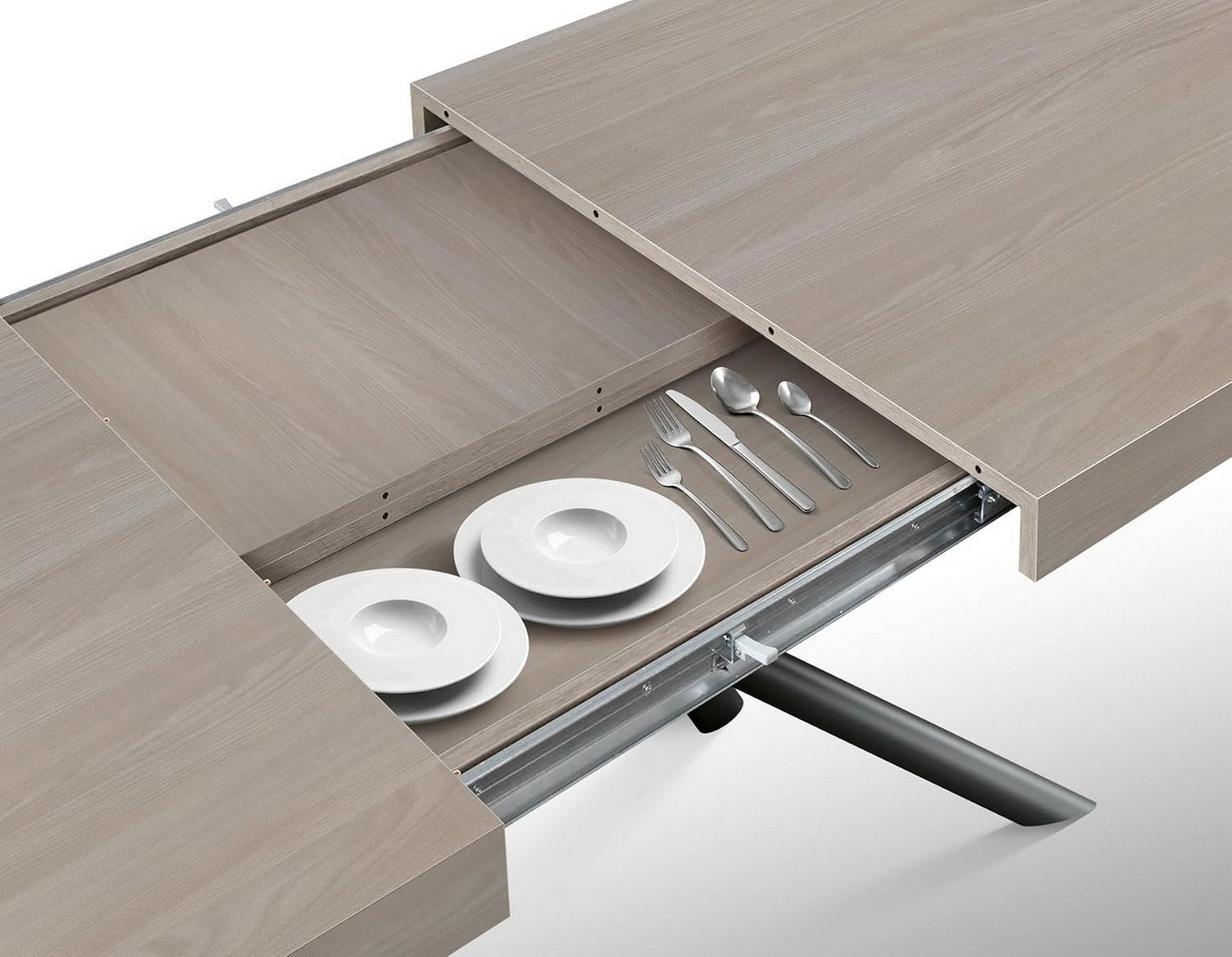 tavolo carrara in legno, finitura olmo perla e base in metallo verniciato antracite, allungabile 140×90 cm – 220×90 cm,...