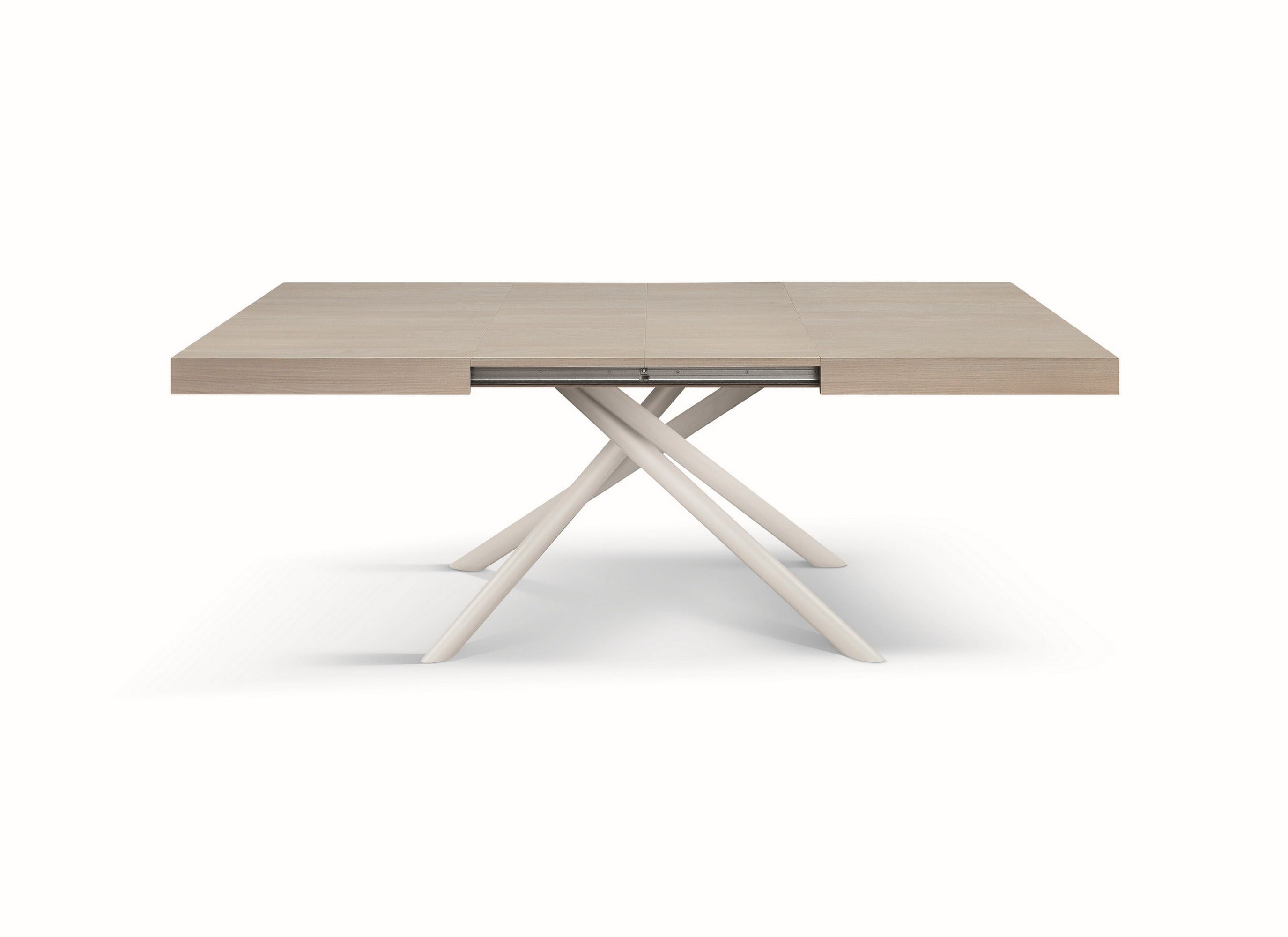 tavolo carrara in legno, finitura olmo perla e base in metallo verniciato bianco, allungabile 140×90 cm – 220×90 cm,...