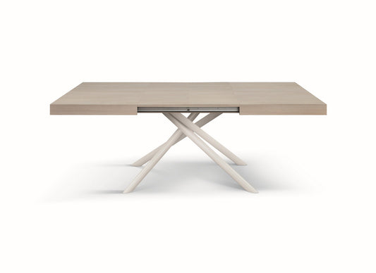 tavolo carrara in legno, finitura olmo perla e base in metallo verniciato bianco, allungabile 140×90 cm – 220×90 cm,...