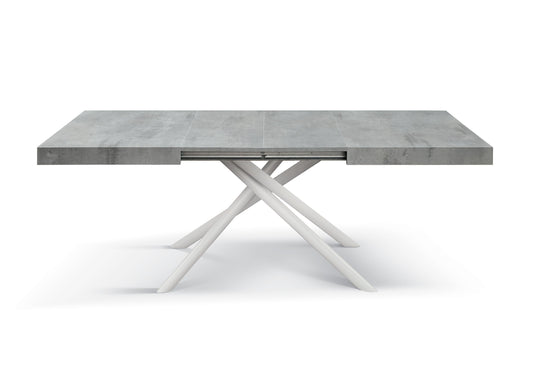 tavolo carrara in legno, finitura grigio cemento e base in metallo verniciato bianco, allungabile 140×90 cm – 220×90 cm,...