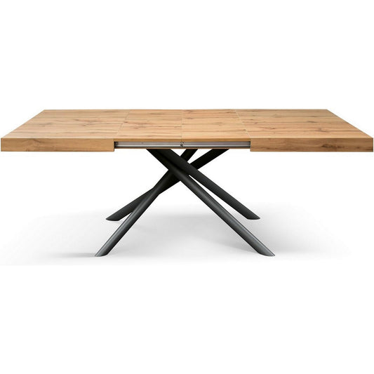 tavolo carrara in legno, finitura rovere rustico e base in metallo antracite, allungabile 160×90 cm – 240×90 cm, dettaglio...