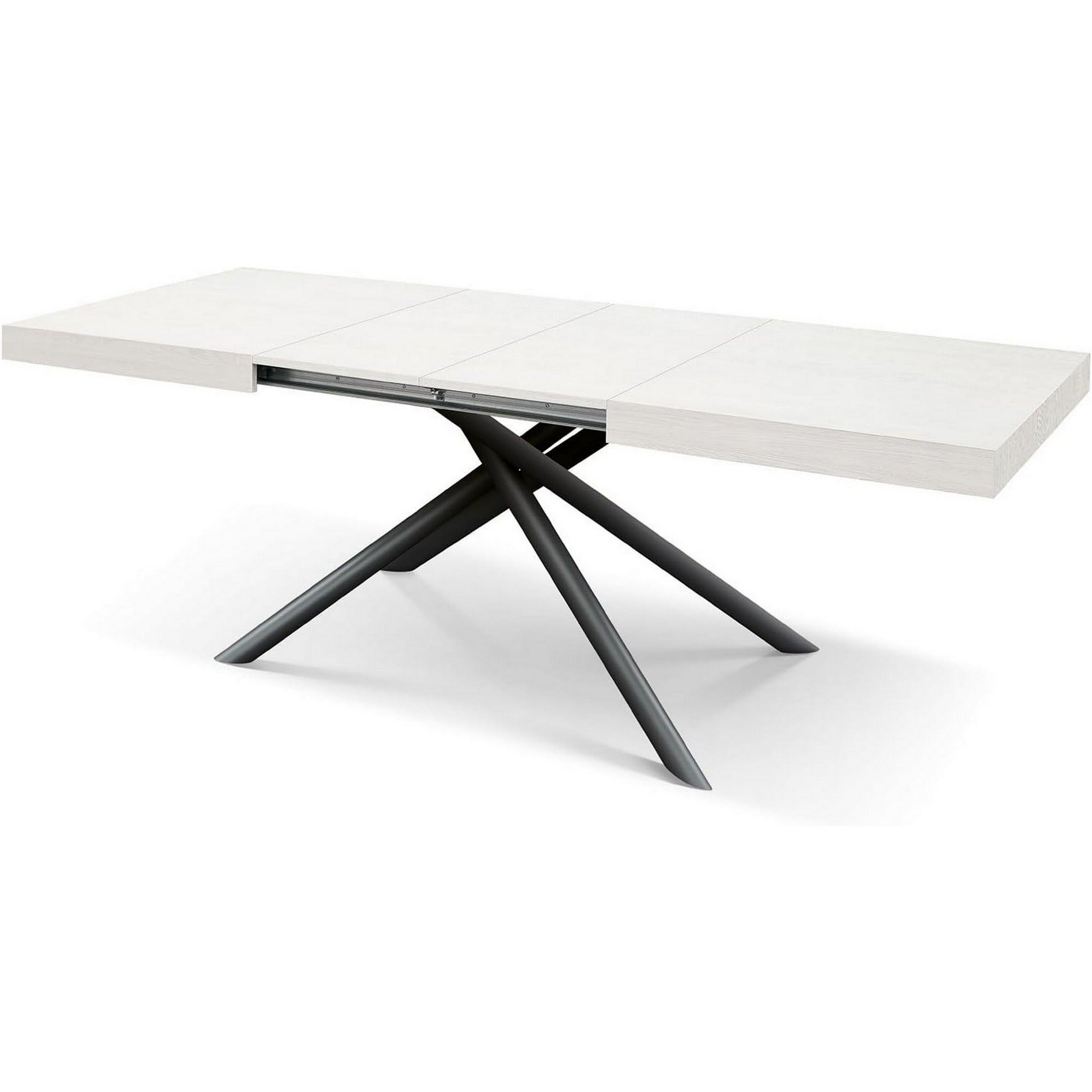 tavolo carrara in legno, finitura bianco frassinato e base in metallo verniciato antracite, allungabile 160×90 cm – 240×90...