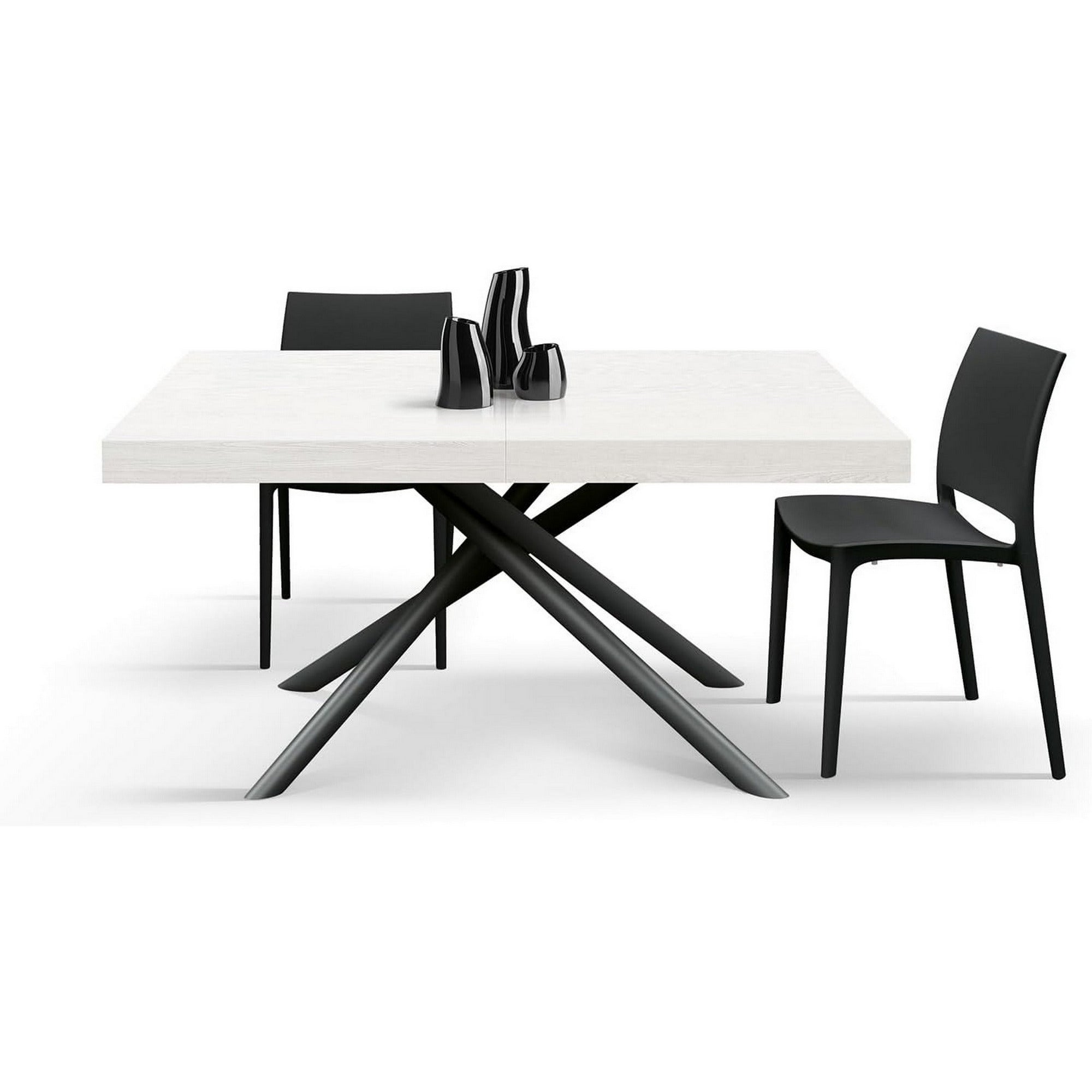 tavolo carrara in legno, finitura bianco frassinato e base in metallo verniciato antracite, allungabile 160×90 cm – 240×90...