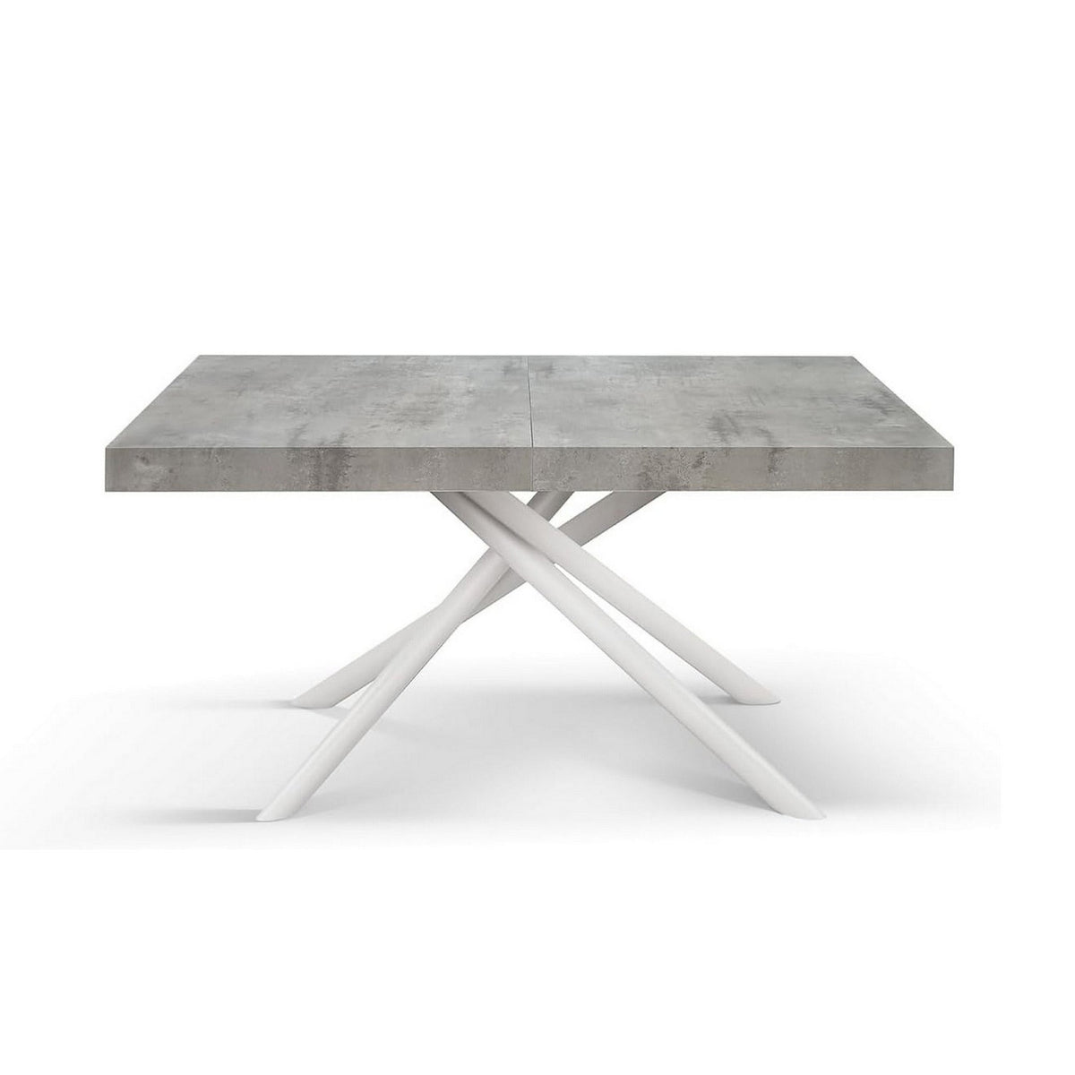 tavolo carrara in legno, finitura grigio cemento e base in metallo verniciato bianco, allungabile 160×90 cm – 240×90 cm,...