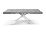 tavolo carrara in legno, finitura grigio cemento e base in metallo verniciato bianco, allungabile 160×90 cm – 240×90 cm,...