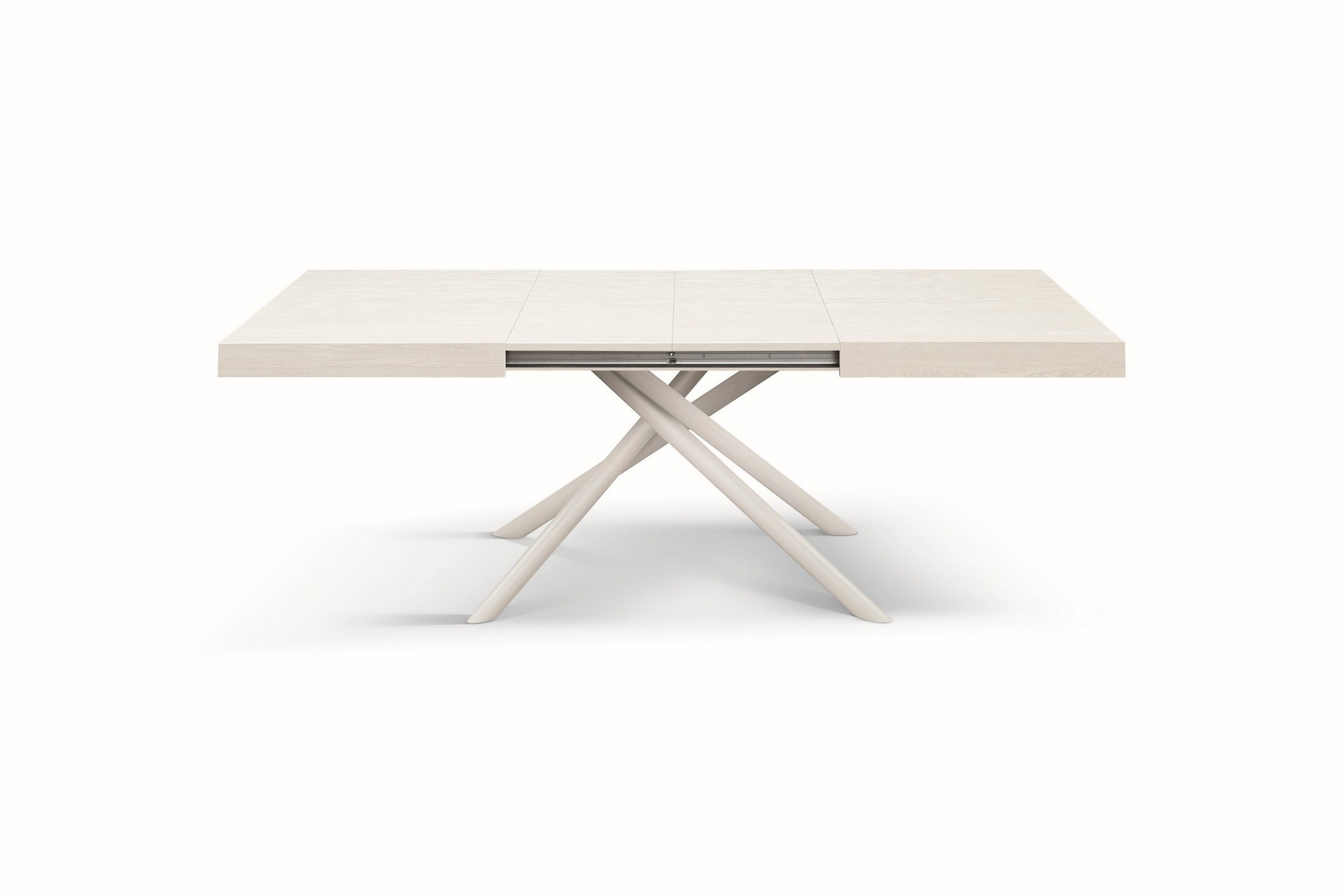 tavolo carrara in legno, finitura bianco frassinato e base in metallo verniciato bianco, allungabile 160×90 cm – 240×90 cm,...