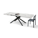 tavolo forte dei marmi in legno, finitura bianco statuario e base in metallo nero, allungabile 160×90 cm – 240×90 cm, vista...