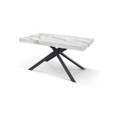 tavolo forte dei marmi in legno, finitura bianco statuario e base in metallo nero, allungabile 140×90 cm – 220×90 cm,...