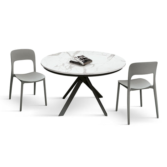 tavolo rotondo pantelleria in legno, finitura bianco statuario e gambe in metallo nero, allungabile ø120xh75,3 cm –...