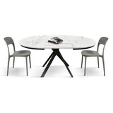 tavolo rotondo pantelleria in legno, finitura bianco statuario e gambe in metallo nero, allungabile ø120xh75,3 cm –...