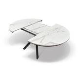 tavolo rotondo pantelleria in legno, finitura bianco statuario e gambe in metallo nero, allungabile ø120xh75,3 cm –...