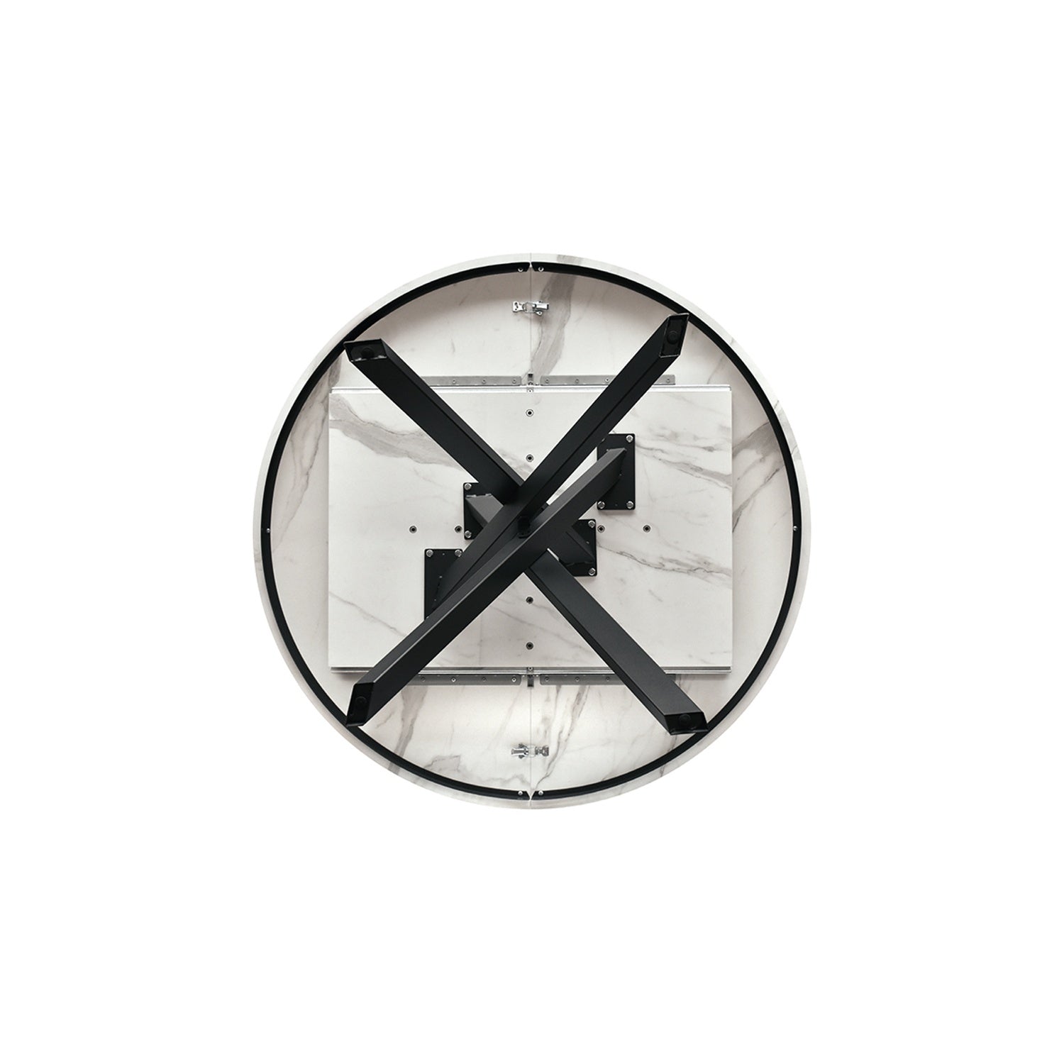 tavolo rotondo pantelleria in legno, finitura bianco statuario e gambe in metallo nero, allungabile ø120xh75,3 cm –...