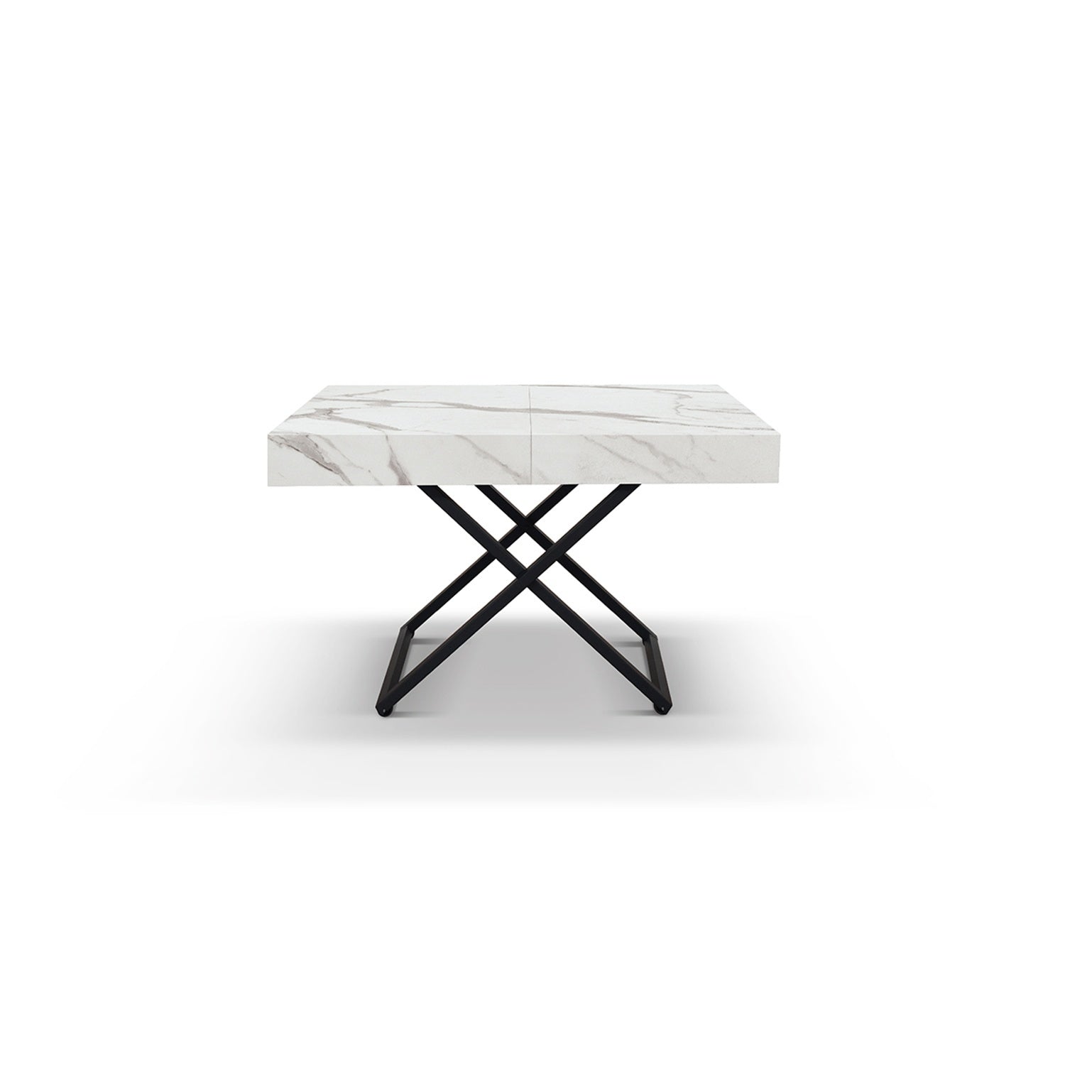 tavolino camogli in legno, finitura bianco statuario e base in metallo nero trasformabile, 120×80 cm – 220×80 cm, vista...
