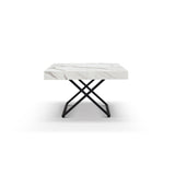 tavolino camogli in legno, finitura bianco statuario e base in metallo nero trasformabile, 120×80 cm – 220×80 cm, vista...