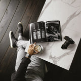 tavolino camogli in legno, finitura bianco statuario e base in metallo nero trasformabile, 120×80 cm – 220×80 cm, tavolo...