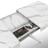 tavolo forte dei marmi in legno, finitura bianco statuario e base in metallo bianco, allungabile 160×90 cm – 240×90 cm,...