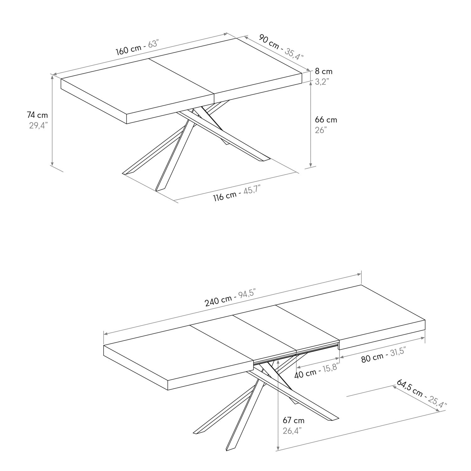 tavolo forte dei marmi in legno, finitura bianco statuario e base in metallo bianco, allungabile 140×90 cm – 220×90 cm,...