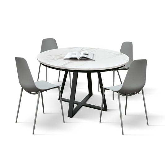 tavolo rotondo pantelleria in legno, finitura bianco statuario e gambe in metallo nero, allungabile ø120xh75,3 cm –...