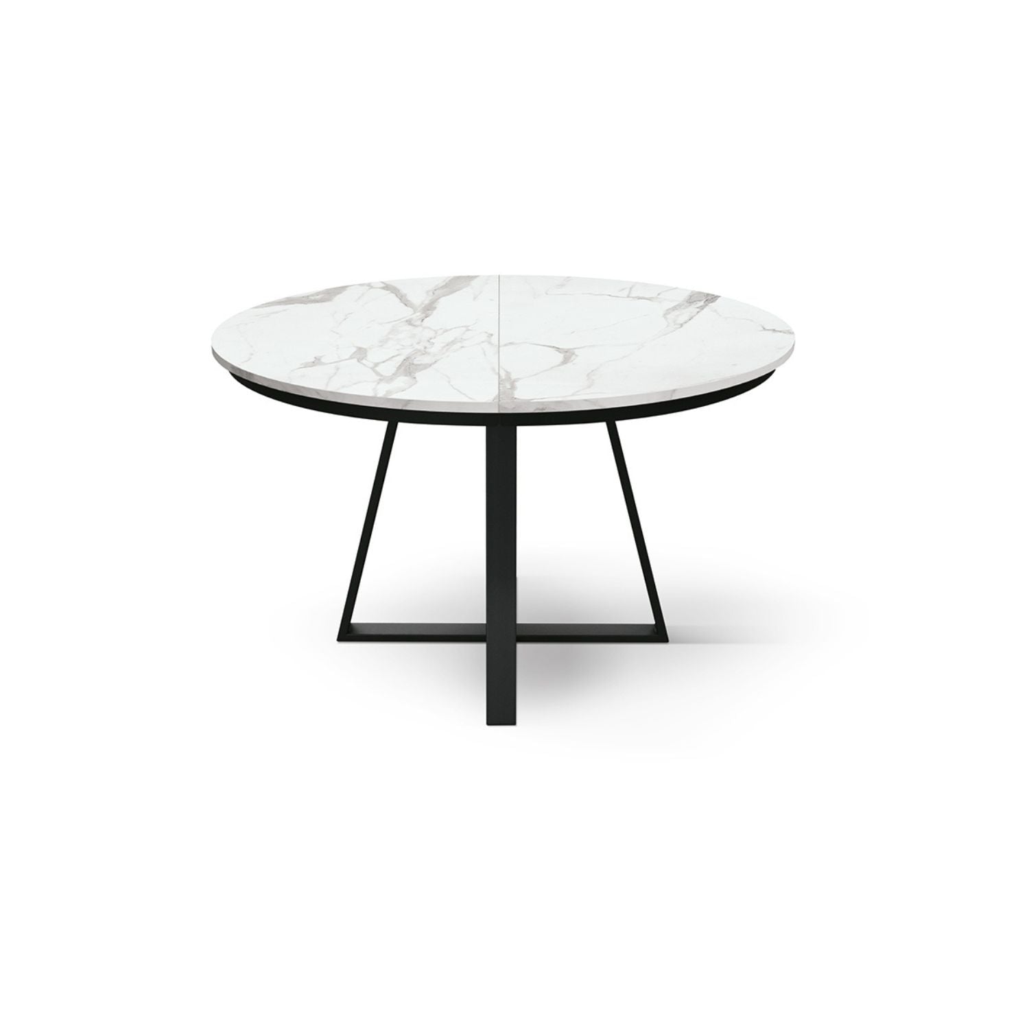 tavolo rotondo pantelleria in legno, finitura bianco statuario e gambe in metallo nero, allungabile ø120xh75,3 cm –...