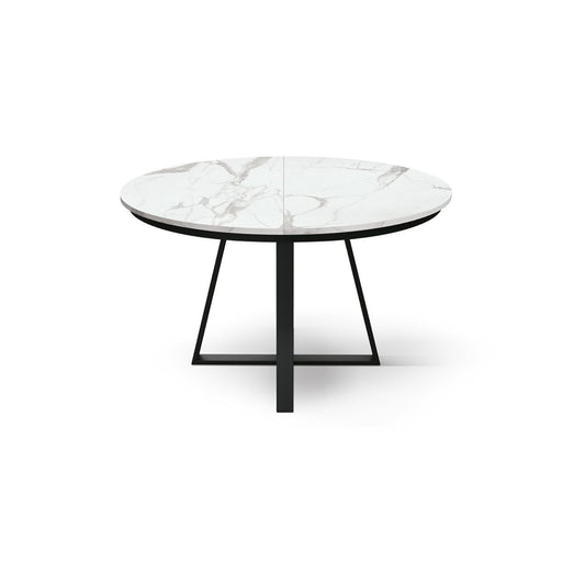 tavolo rotondo pantelleria in legno, finitura bianco statuario e gambe in metallo nero, allungabile ø120xh75,3 cm –...