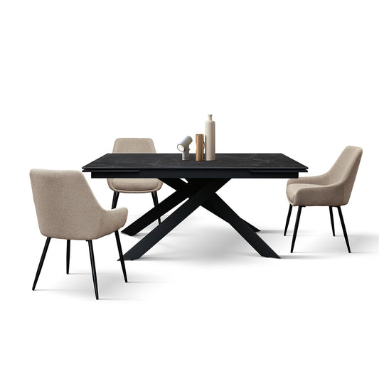 tavolo calvi in ceramica, effetto marmo nero e base in metallo verniciato nero, allungabile 160×90 cm-240×90 cm, tavolo...