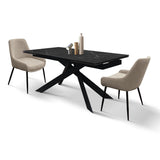 tavolo calvi in ceramica, effetto marmo nero e base in metallo verniciato nero, allungabile 160×90 cm-240×90 cm, dettaglio...