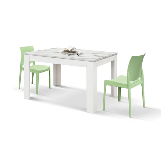 tavolo lipari in legno, finitura bianco statuario e base bianca, allungabile 140×90 cm – 220×90 cm, tavolo elegante adatto a...