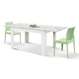 tavolo lipari in legno, finitura bianco statuario e base bianca, allungabile 140×90 cm – 220×90 cm, dettaglio della...