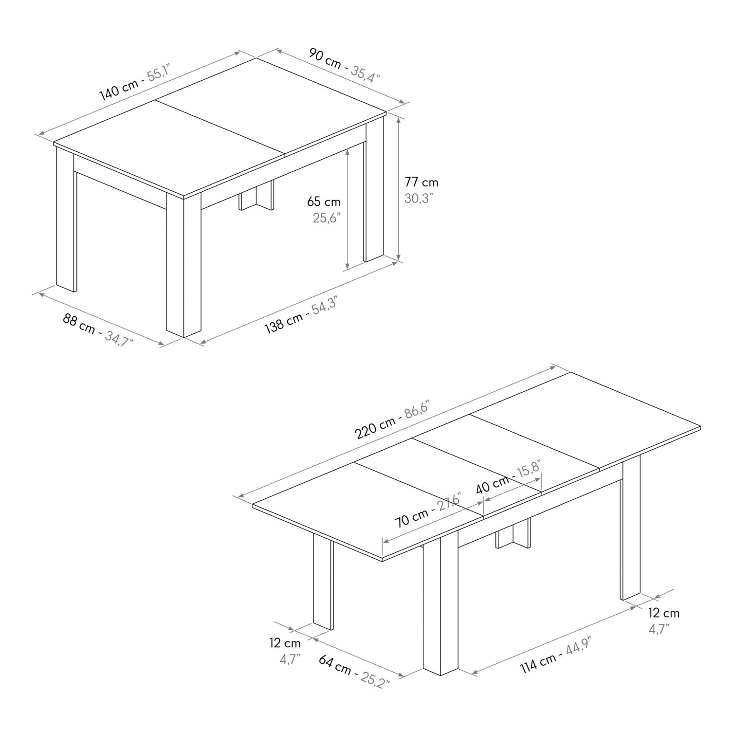 tavolo lipari in legno, finitura bianco statuario e base bianca, allungabile 140×90 cm – 220×90 cm, tavolo stabile con...