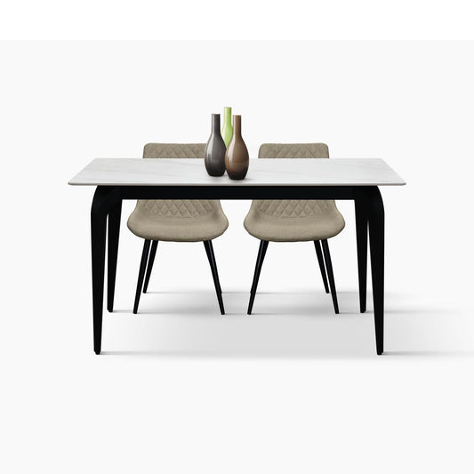 tavolo aleria in ceramica, effetto marmo bianco e gambe in metallo verniciato nero, fisso 140x80x76 cm, tavolo elegante...