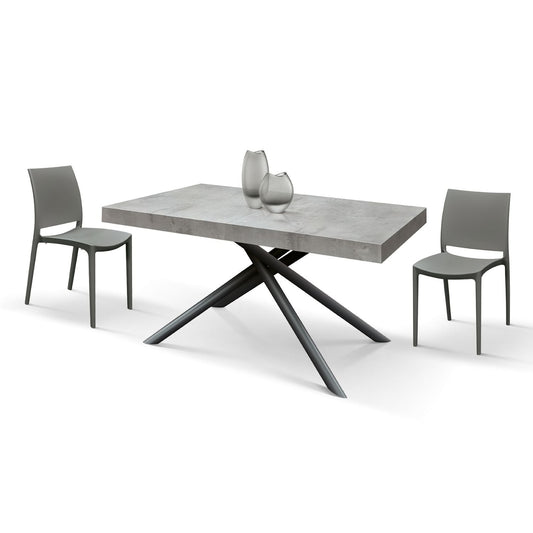 tavolo carrara in legno, finitura grigio cemento e base in metallo verniciato antracite, allungabile 180×90 cm – 260×90 cm,...