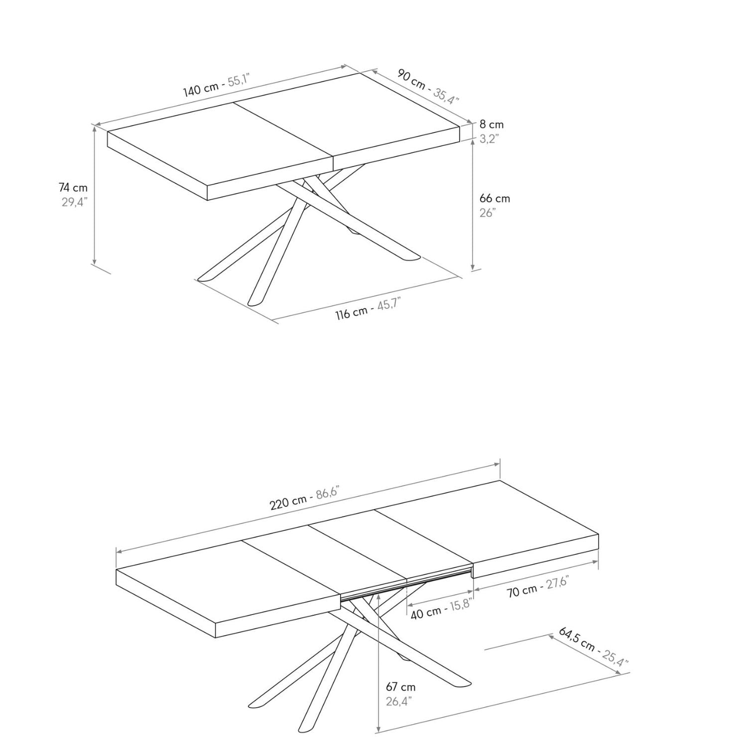 tavolo carrara in legno, finitura grigio cemento e base in metallo verniciato antracite, allungabile 180×90 cm – 260×90 cm,...