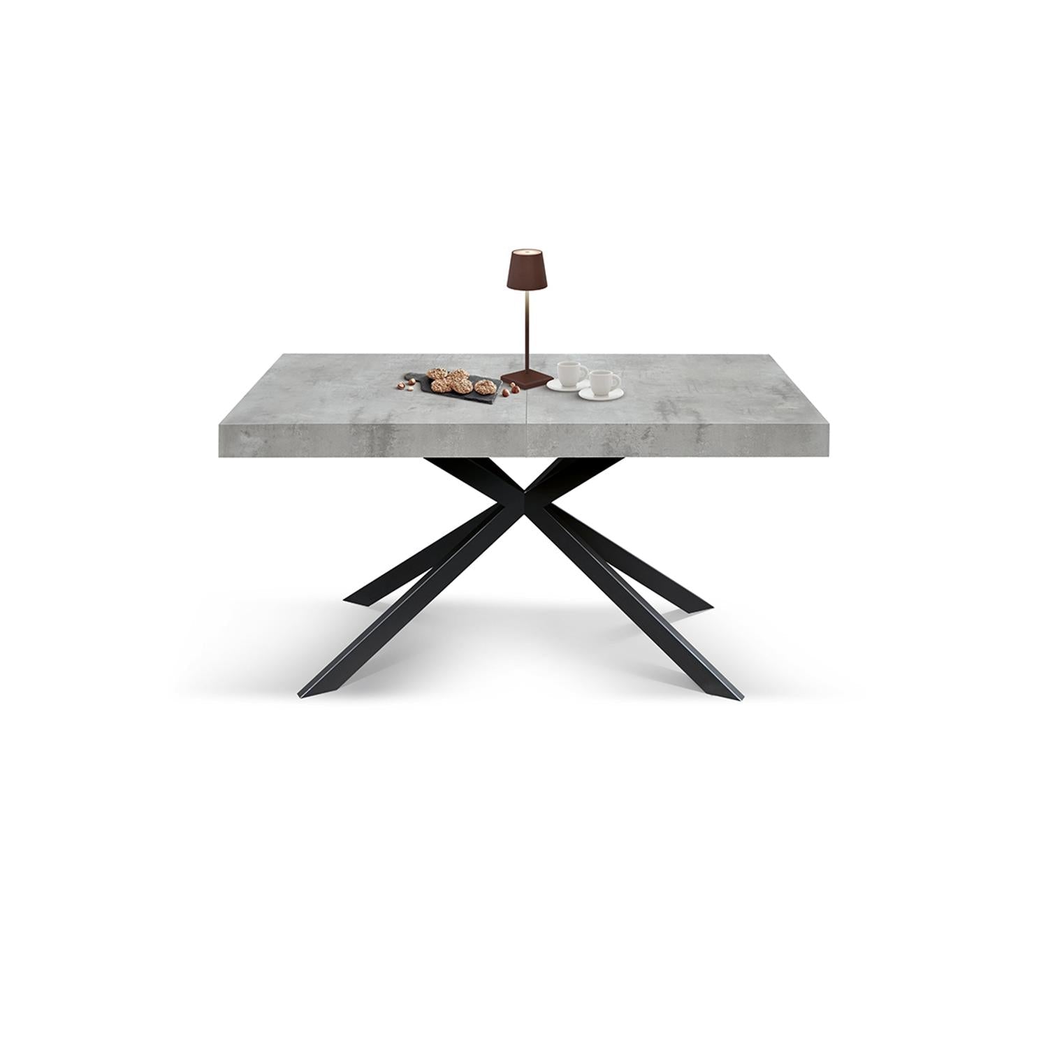tavolo camaiore in legno, finitura grigio cemento e base a x in metallo antracite, allungabile 180×90 cm – 260×90 cm, tavolo...