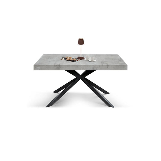 tavolo camaiore in legno, finitura grigio cemento e base a x in metallo antracite, allungabile 180×90 cm – 260×90 cm, tavolo...