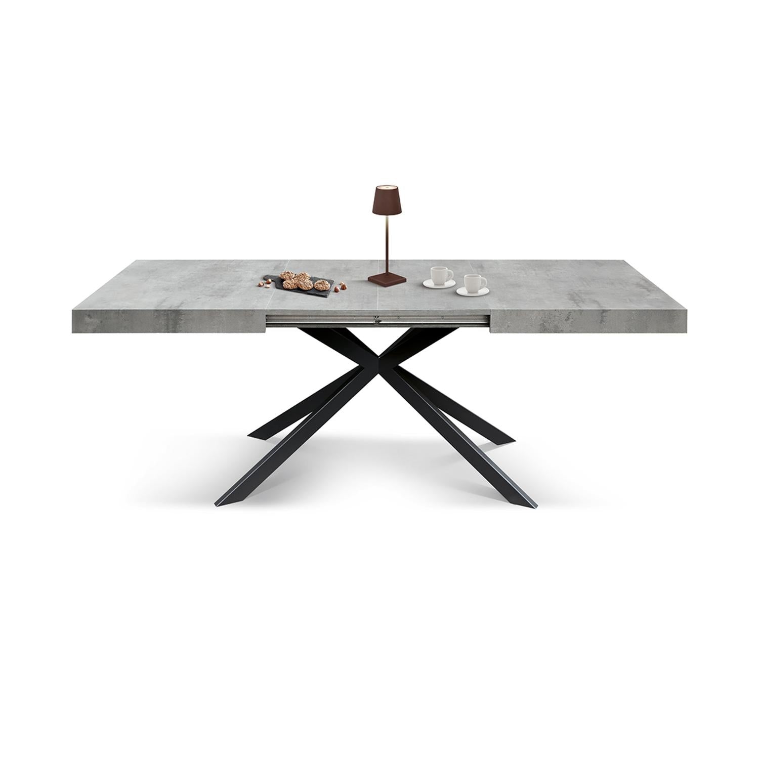 tavolo camaiore in legno, finitura grigio cemento e base a x in metallo antracite, allungabile 180×90 cm – 260×90 cm,...