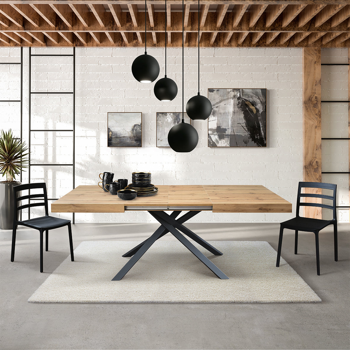 tavolo forte dei marmi rovere rustico allungabile con base antracite 180×90 cm – 260×90 cm, design moderno per ambienti...