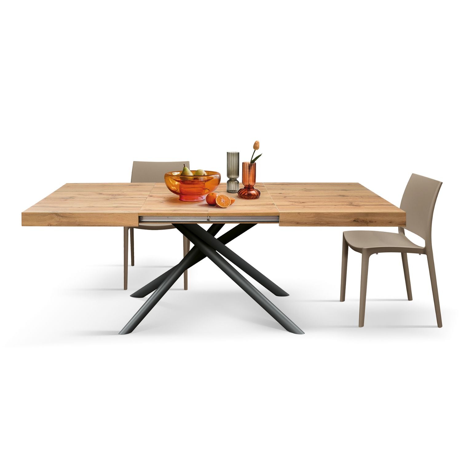 tavolo carrara in legno, finitura rovere rustico e base in metallo verniciato antracite, allungabile 180×90 cm – 260×90 cm,...