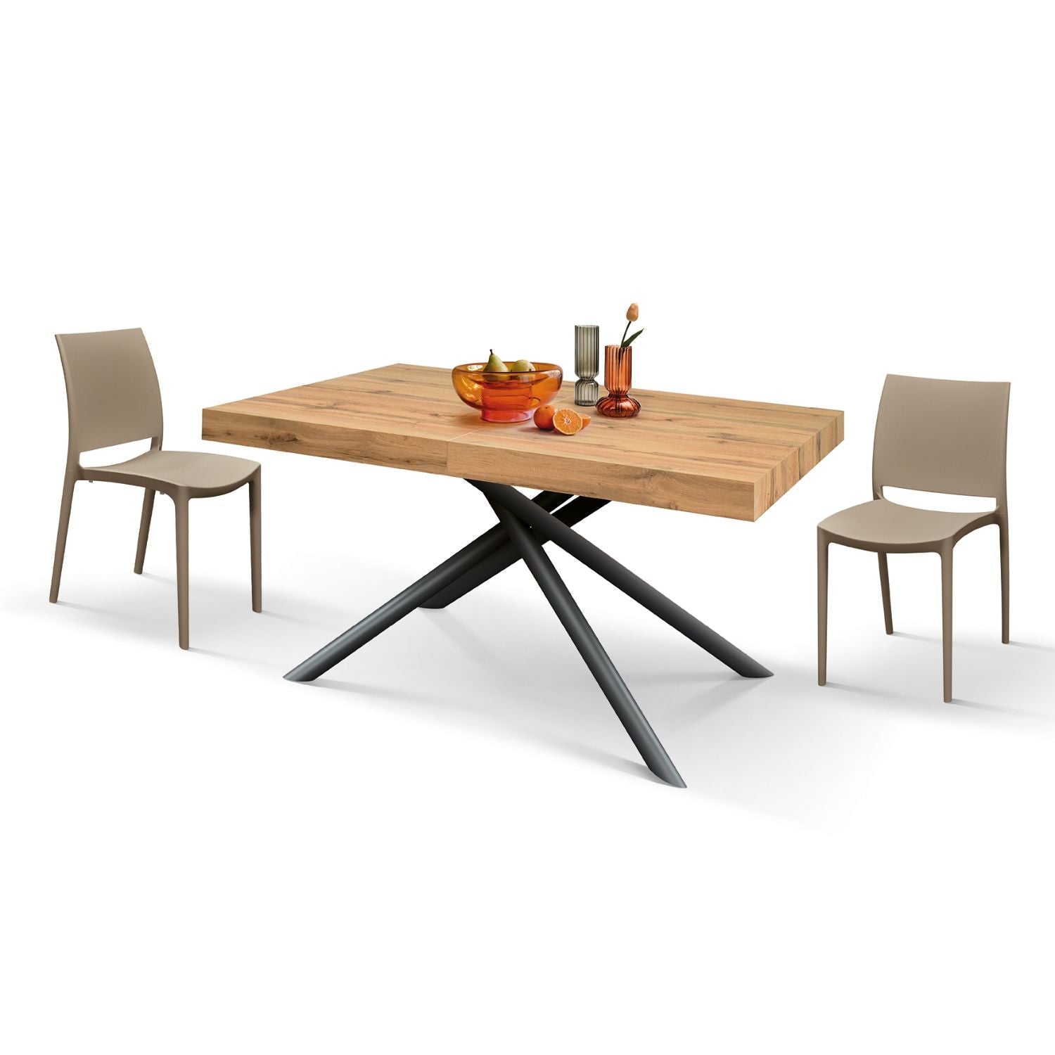 tavolo carrara in legno, finitura rovere rustico e base in metallo verniciato antracite, allungabile 180×90 cm – 260×90 cm,...