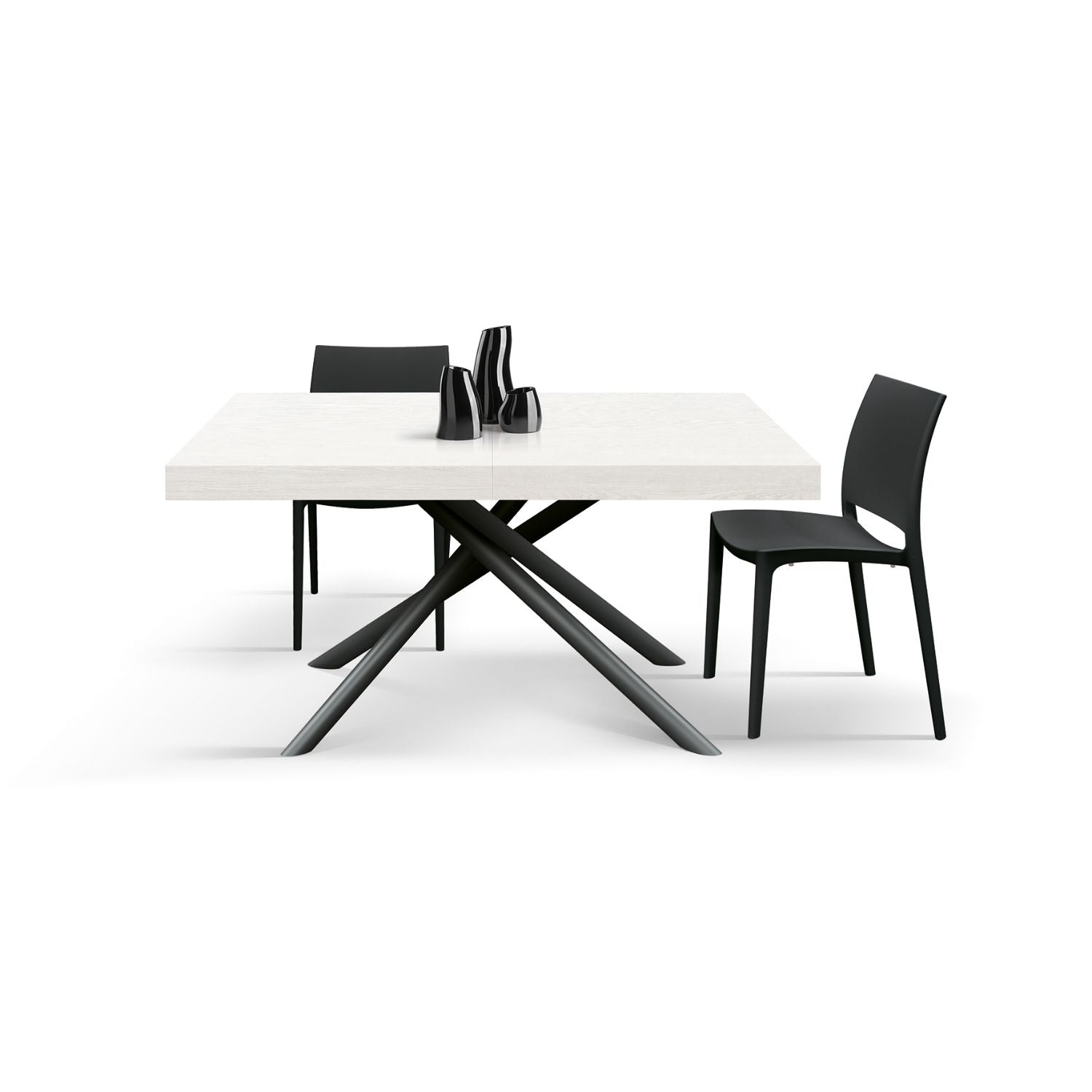 tavolo carrara in legno, finitura bianco frassinato e base in metallo verniciato antracite, allungabile 180×90 cm – 260×90...