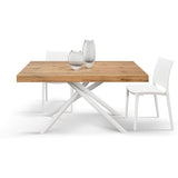tavolo carrara in legno, finitura rovere rustico e base in metallo verniciato bianco, allungabile 180×90 cm – 260×90 cm,...