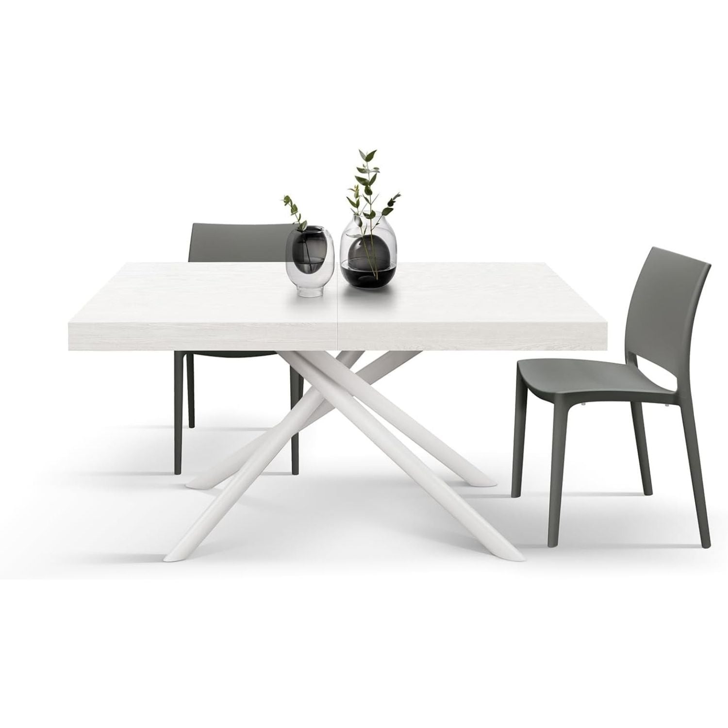 tavolo carrara in legno, finitura bianco frassinato e base in metallo verniciato bianco, allungabile 180×90 cm – 260×90 cm,...