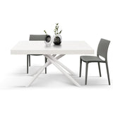 tavolo carrara in legno, finitura bianco frassinato e base in metallo verniciato bianco, allungabile 180×90 cm – 260×90 cm,...