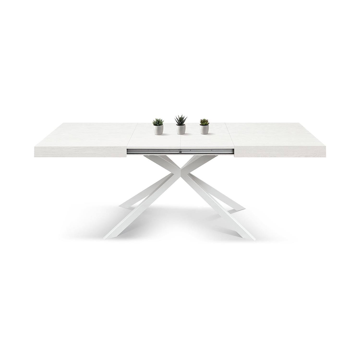 tavolo camaiore in legno, finitura bianco frassinato e base a x in metallo bianco, allungabile 180×90 cm – 260×90 cm,...