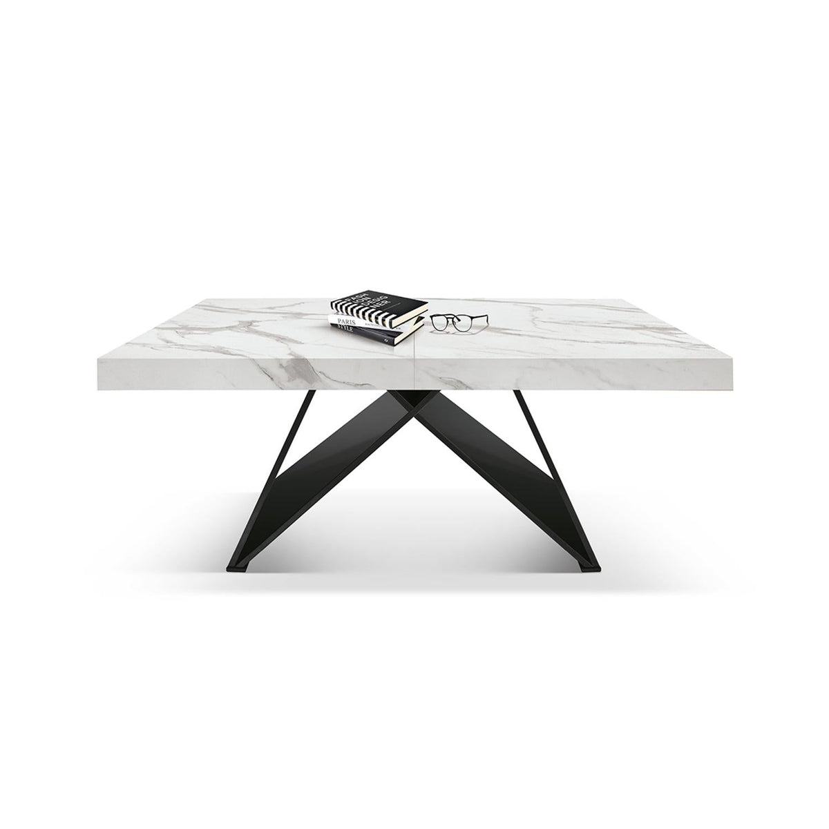 tavolo vulcano in legno, finitura bianco statuario e base in legno mdf nero, allungabile 160×90 cm – 240×90 cm, tavolo...