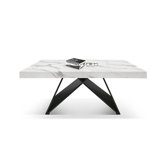 tavolo vulcano in legno, finitura bianco statuario e base in legno mdf nero, allungabile 160×90 cm – 240×90 cm, tavolo...